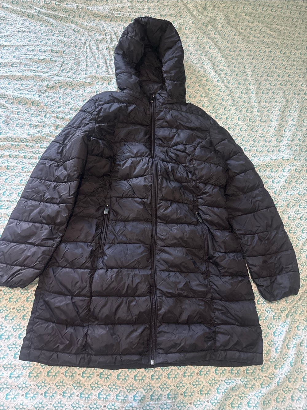 Calvin Klein Black Hooded Long Puffer Coat